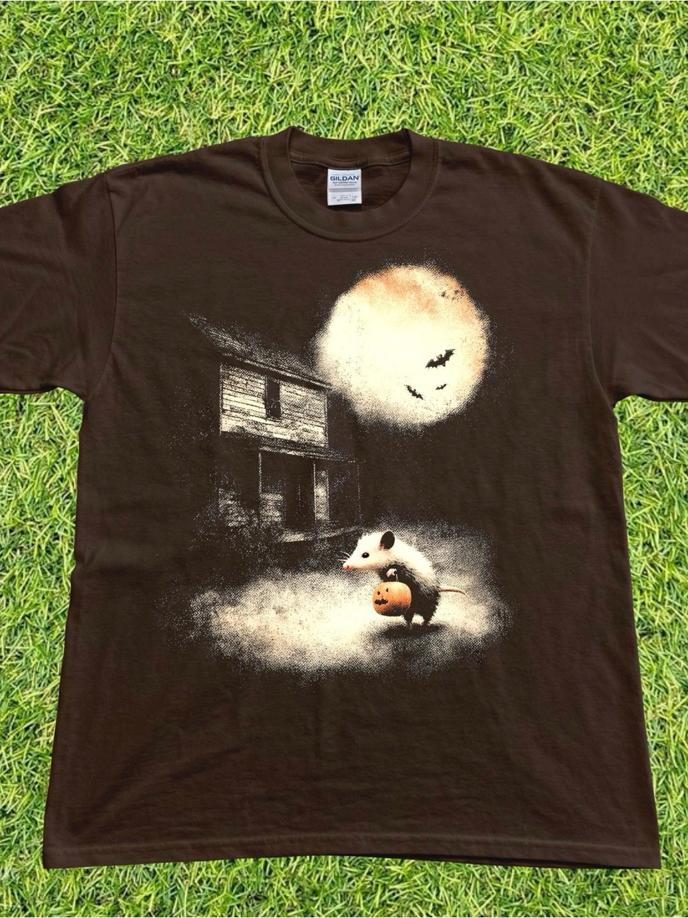 Halloween Opossum Pumpkin Graphic Tee Spooky Farmhouse Moon Cottagecore Unisex